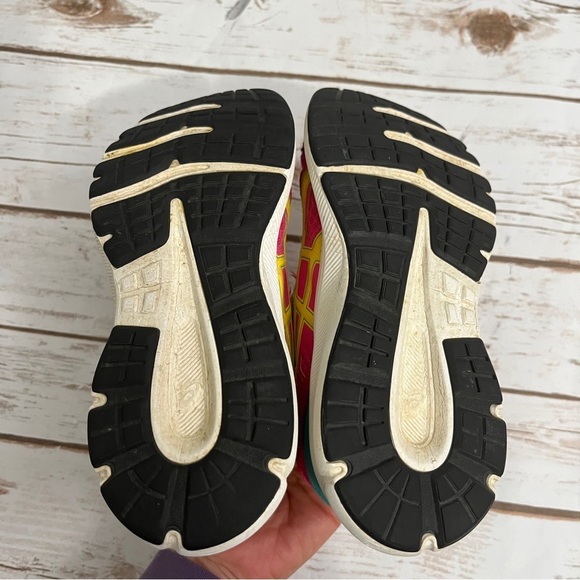 Asics Pink and Yellow Sneakers with Mesh Upper and Cushioned Midsole - Picture 7 of 8